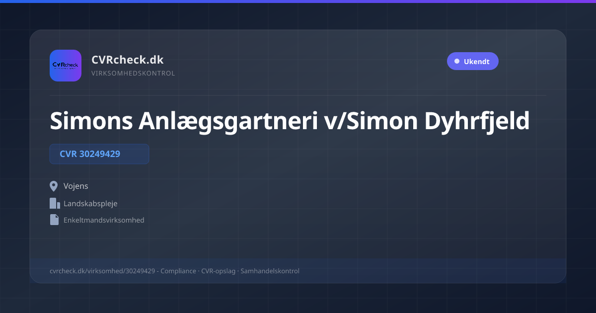 Visitkort: Simons Anlægsgartneri v/Simon Dyhrfjeld, CVR 30249429, Landskabspleje, Vojens