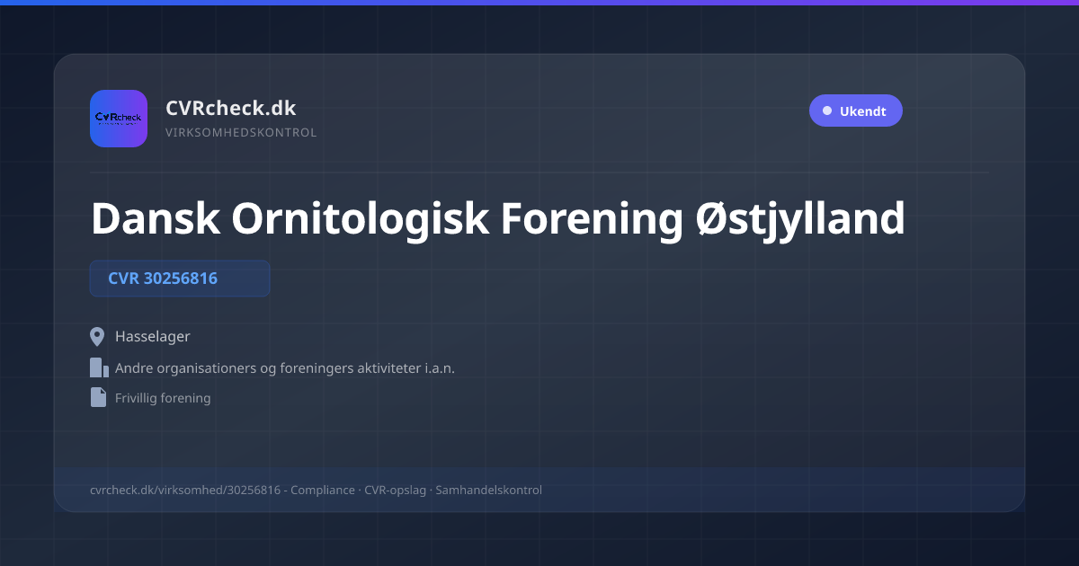 Visitkort: Dansk Ornitologisk Forening Østjylland, CVR 30256816, Andre organisationers og foreningers aktiviteter i.a.n., Hasselager