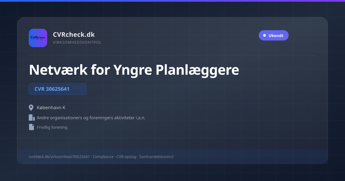 Visitkort: Netværk for Yngre Planlæggere, CVR 30625641, Andre organisationers og foreningers aktiviteter i.a.n., København K