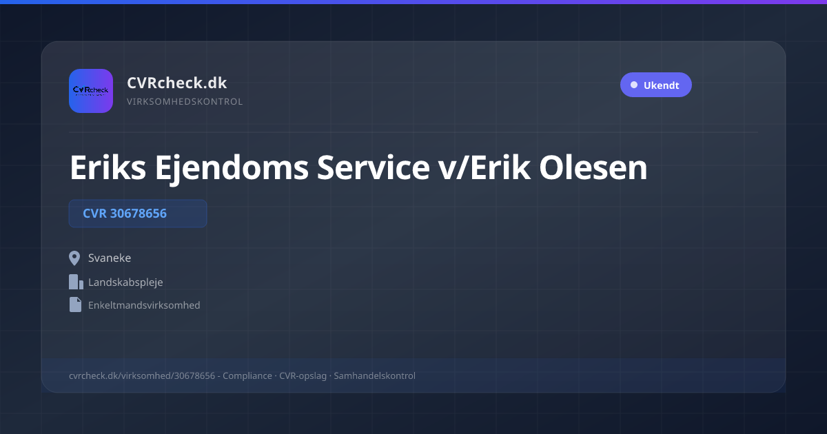 Visitkort: Eriks Ejendoms Service v/Erik Olesen, CVR 30678656, Landskabspleje, Svaneke