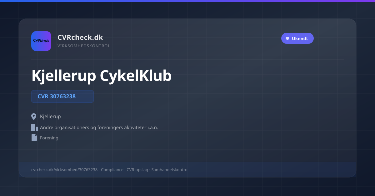 Visitkort: Kjellerup CykelKlub, CVR 30763238, Andre organisationers og foreningers aktiviteter i.a.n., Kjellerup