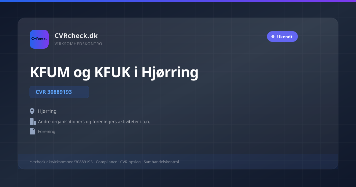 Visitkort: KFUM og KFUK i Hjørring, CVR 30889193, Andre organisationers og foreningers aktiviteter i.a.n., Hjørring