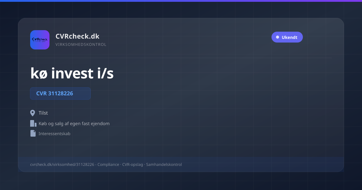 Visitkort: kø invest i/s, CVR 31128226, Køb og salg af egen fast ejendom, Tilst