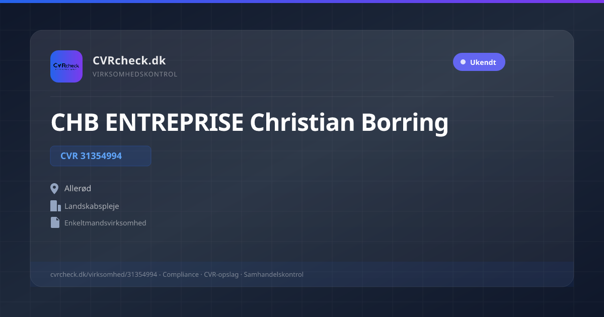 Visitkort: CHB ENTREPRISE Christian Borring, CVR 31354994, Landskabspleje, Allerød