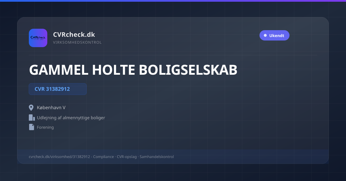 Visitkort: GAMMEL HOLTE BOLIGSELSKAB, CVR 31382912, Udlejning af almennyttige boliger, København V