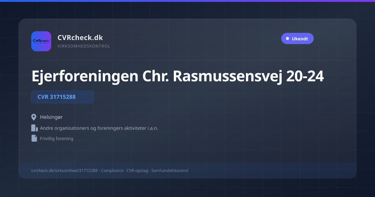Visitkort: Ejerforeningen Chr. Rasmussensvej 20-24, CVR 31715288, Andre organisationers og foreningers aktiviteter i.a.n., Helsingør