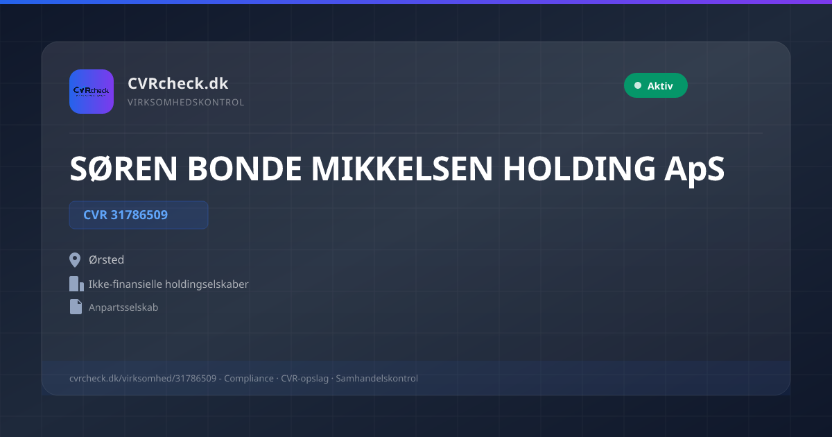 Visitkort: SØREN BONDE MIKKELSEN HOLDING ApS, CVR 31786509, Ikke-finansielle holdingselskaber, Ørsted, NORMAL