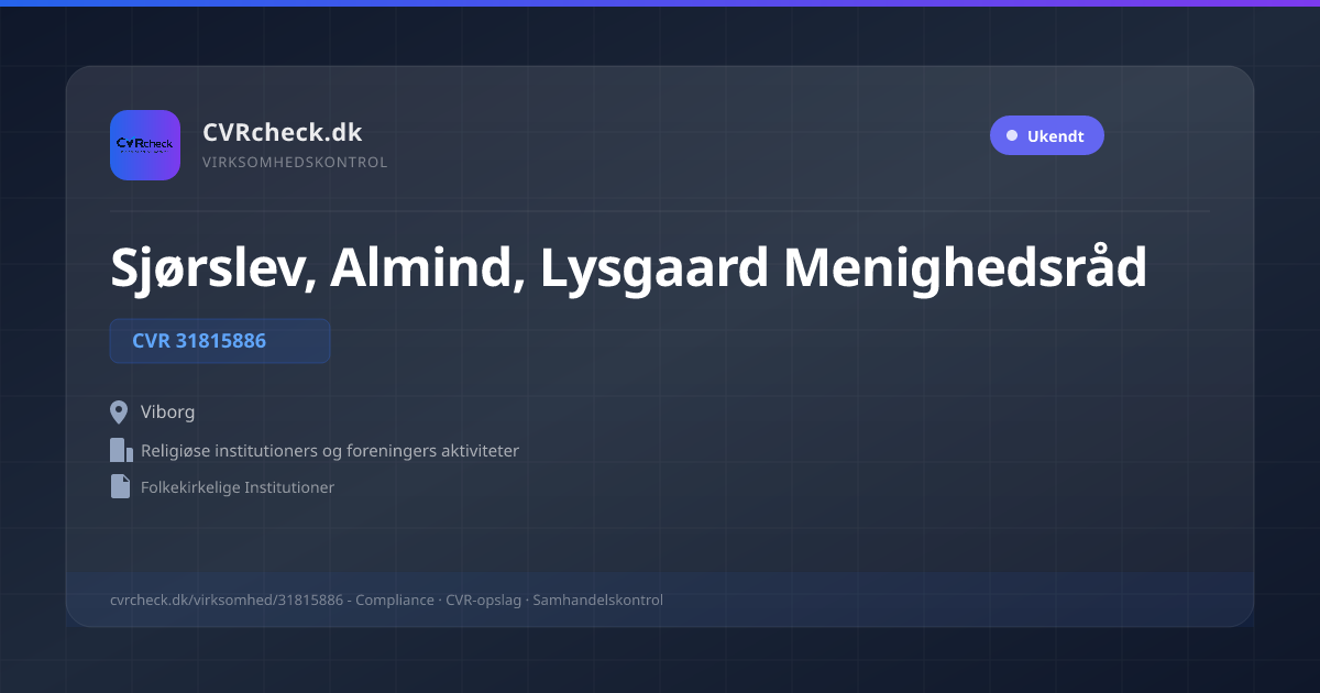 Visitkort: Sjørslev, Almind, Lysgaard Menighedsråd, CVR 31815886, Religiøse institutioners og foreningers aktiviteter, Viborg