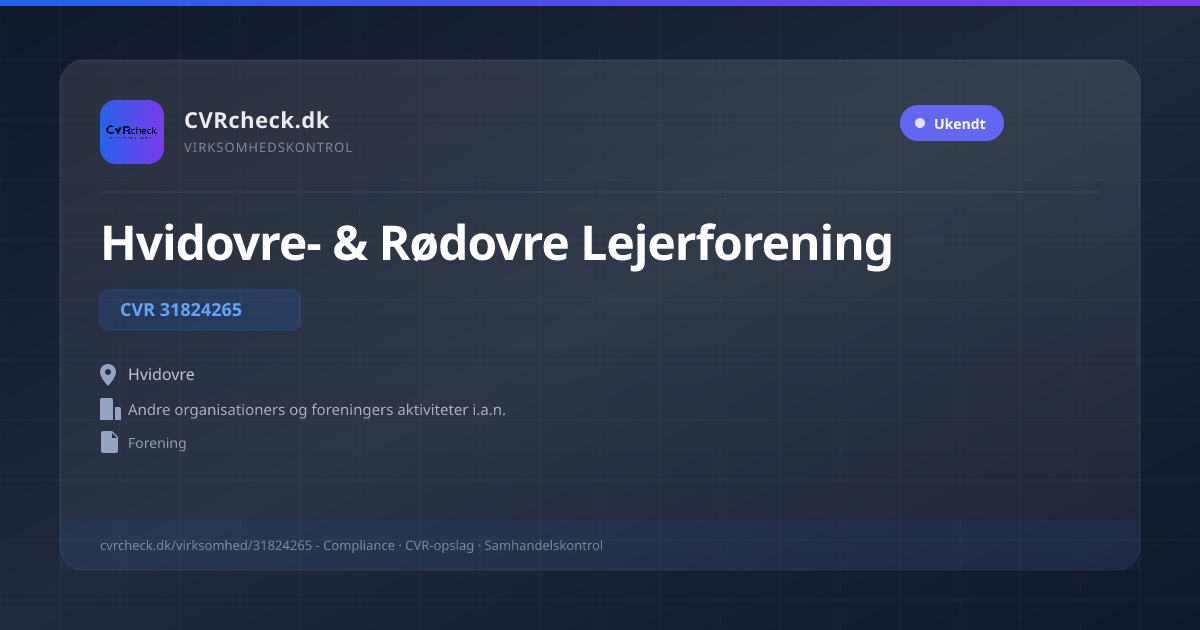 Visitkort: Hvidovre- & Rødovre Lejerforening, CVR 31824265, Andre organisationers og foreningers aktiviteter i.a.n., Hvidovre
