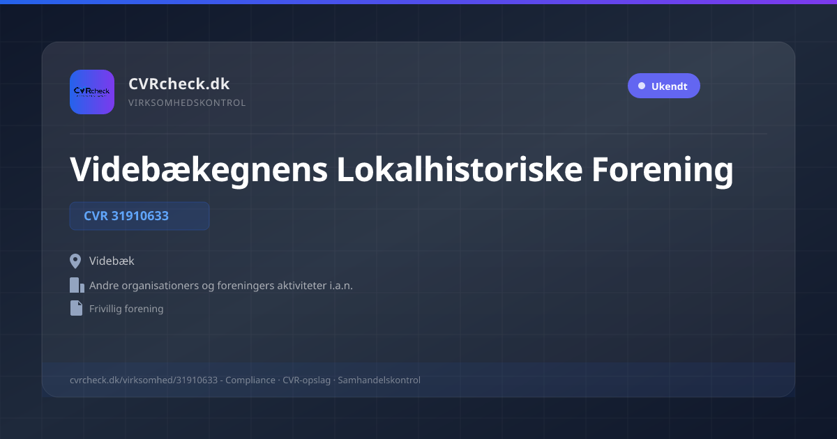 Visitkort: Videbækegnens Lokalhistoriske Forening, CVR 31910633, Andre organisationers og foreningers aktiviteter i.a.n., Videbæk