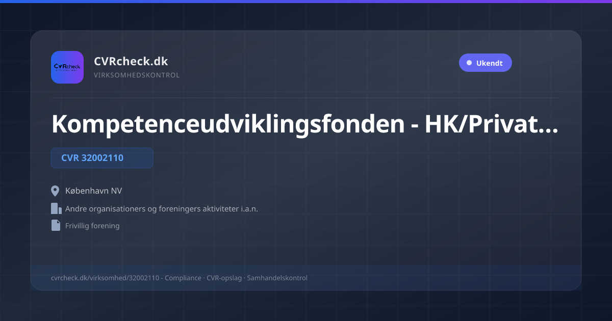 Visitkort: Kompetenceudviklingsfonden - HK/Privat - TL - DI, CVR 32002110, Andre organisationers og foreningers aktiviteter i.a.n., København NV