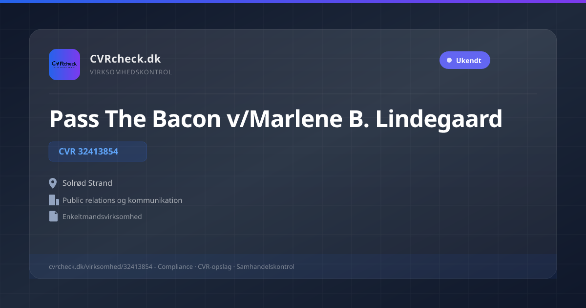 Visitkort: Pass The Bacon v/Marlene B. Lindegaard, CVR 32413854, Public relations og kommunikation, Solrød Strand