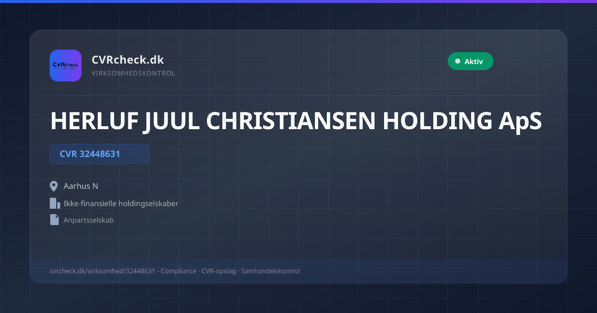 Visitkort: HERLUF JUUL CHRISTIANSEN HOLDING ApS, CVR 32448631, Ikke-finansielle holdingselskaber, Aarhus N, NORMAL