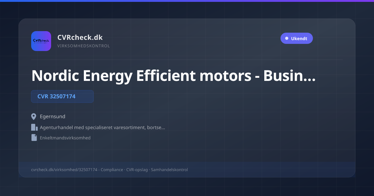 Visitkort: Nordic Energy Efficient motors - Business Development, CVR 32507174, Agenturhandel med specialiseret varesortiment, bortset fra køretøjer, Egernsund