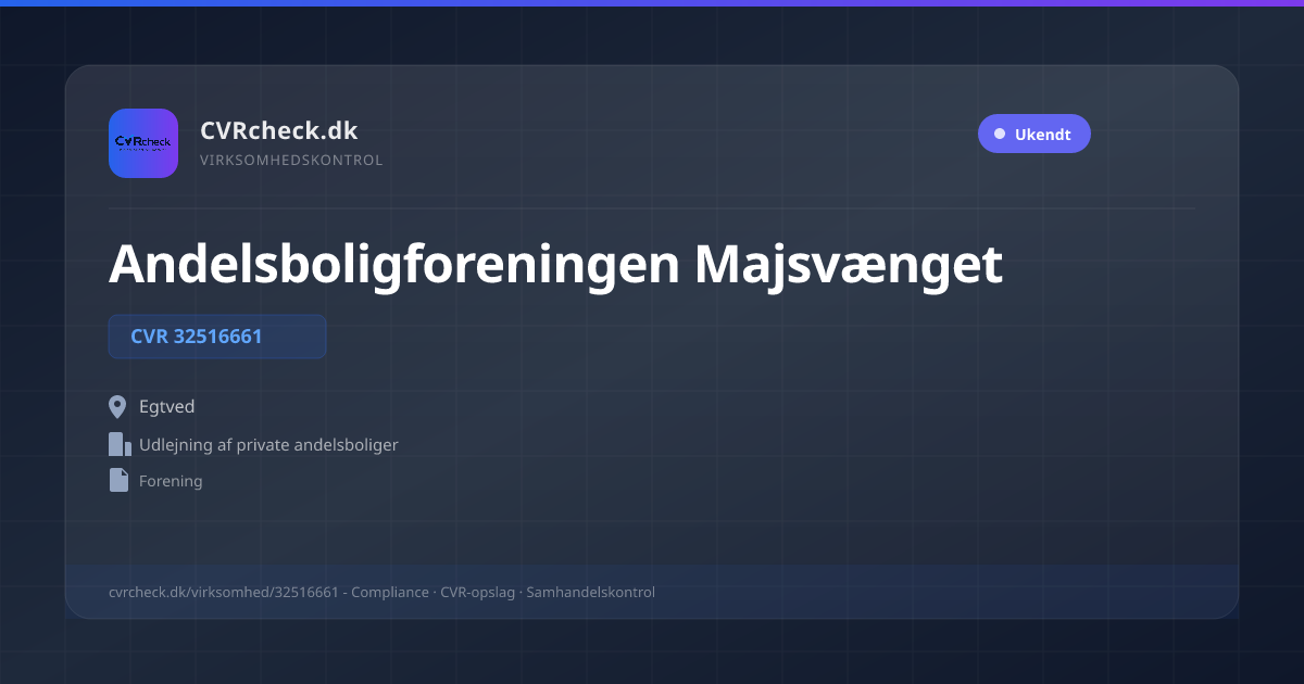 Visitkort: Andelsboligforeningen Majsvænget, CVR 32516661, Udlejning af private andelsboliger, Egtved