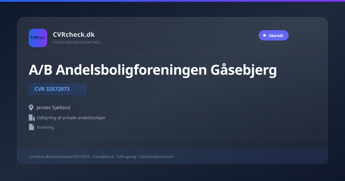 Visitkort: A/B Andelsboligforeningen Gåsebjerg, CVR 32572073, Udlejning af private andelsboliger, Jerslev Sjælland