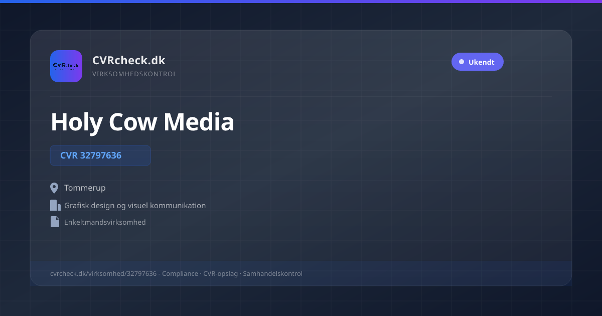 Visitkort: Holy Cow Media, CVR 32797636, Grafisk design og visuel kommunikation, Tommerup