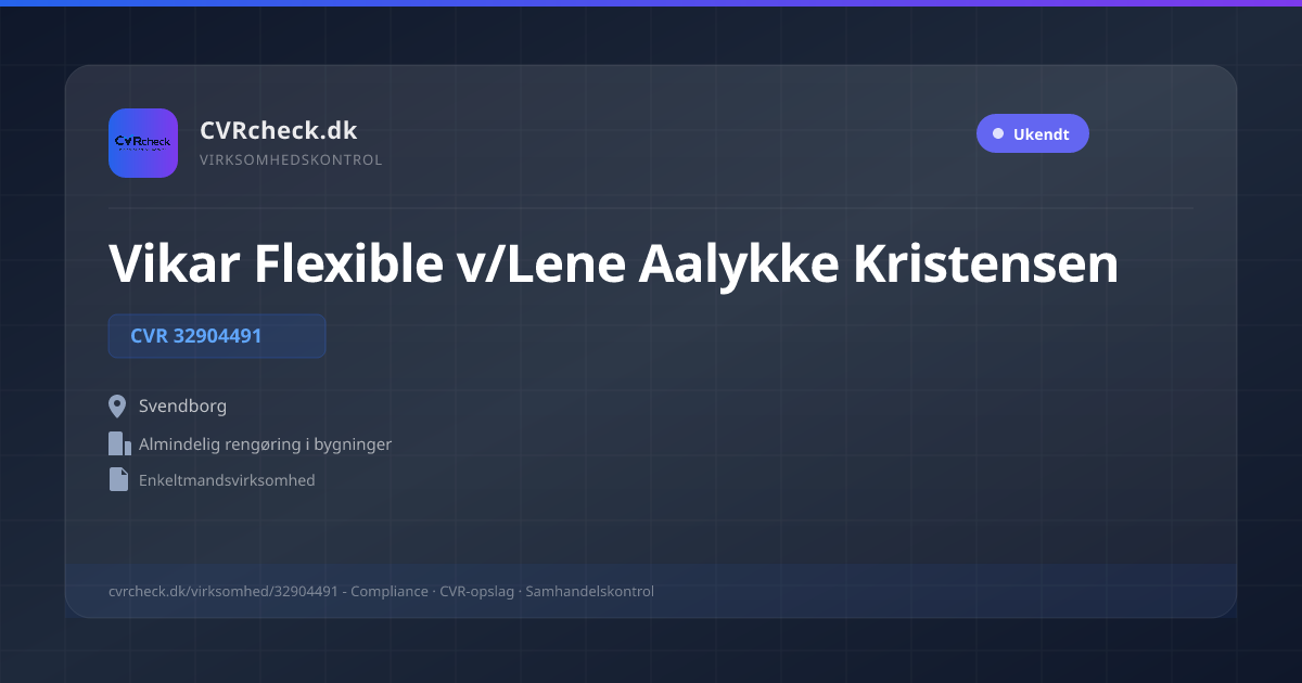 Visitkort: Vikar Flexible v/Lene Aalykke Kristensen, CVR 32904491, Almindelig rengøring i bygninger, Svendborg