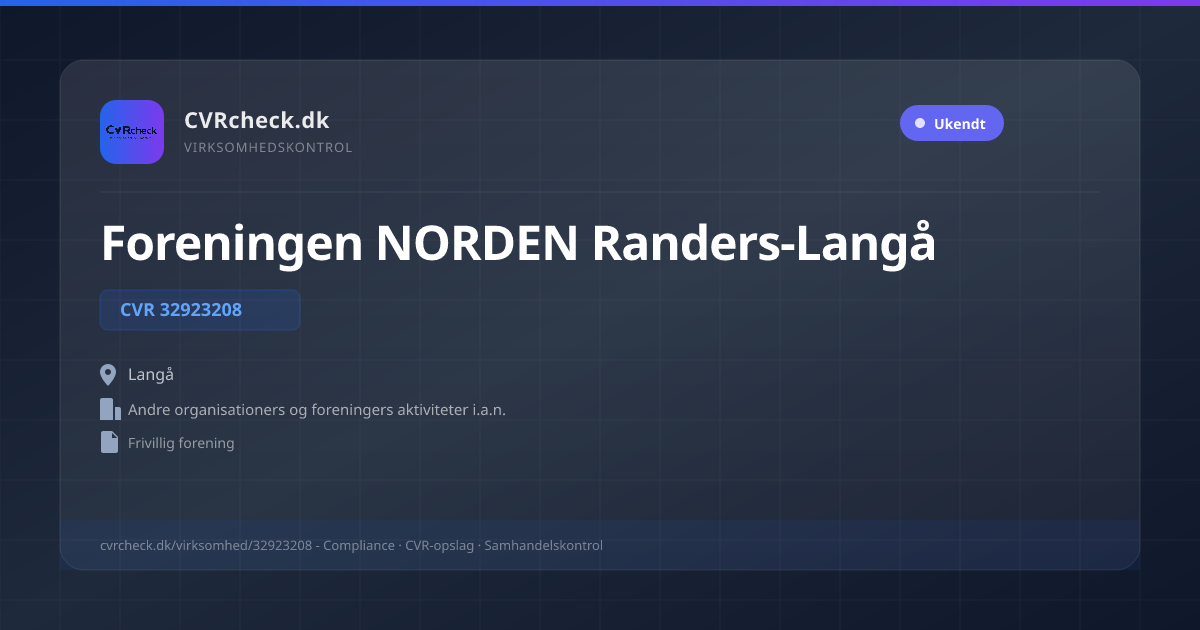 Visitkort: Foreningen NORDEN Randers-Langå, CVR 32923208, Andre organisationers og foreningers aktiviteter i.a.n., Langå