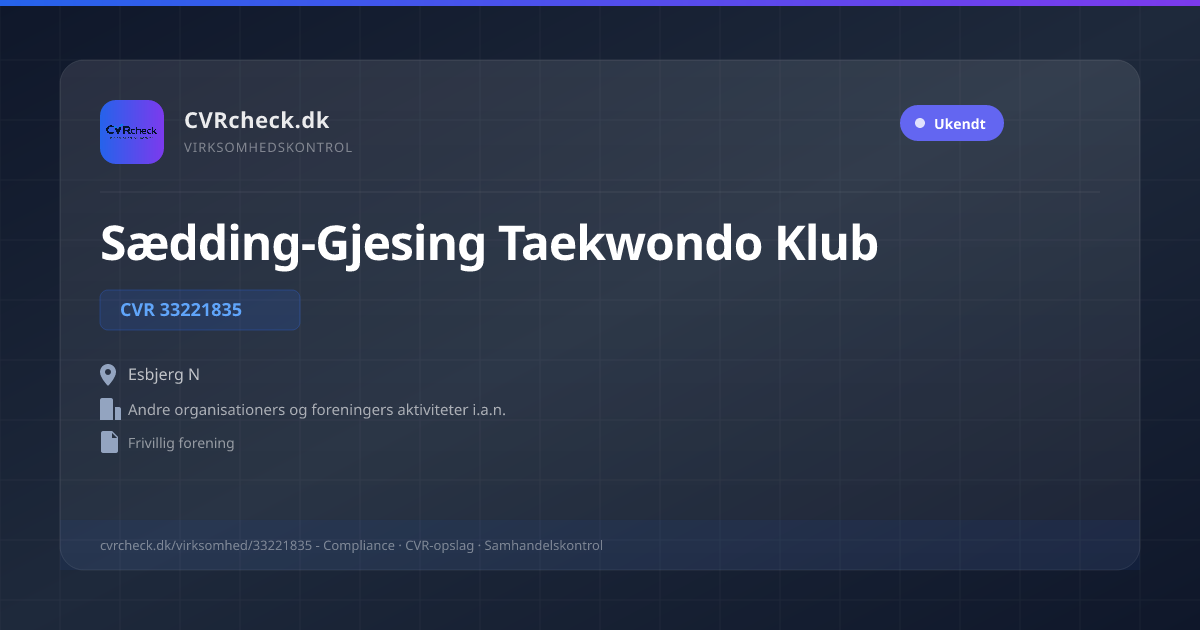 Visitkort: Sædding-Gjesing Taekwondo Klub, CVR 33221835, Andre organisationers og foreningers aktiviteter i.a.n., Esbjerg N