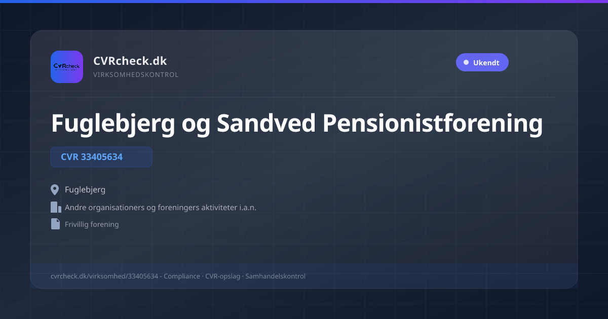 Visitkort: Fuglebjerg og Sandved Pensionistforening, CVR 33405634, Andre organisationers og foreningers aktiviteter i.a.n., Fuglebjerg
