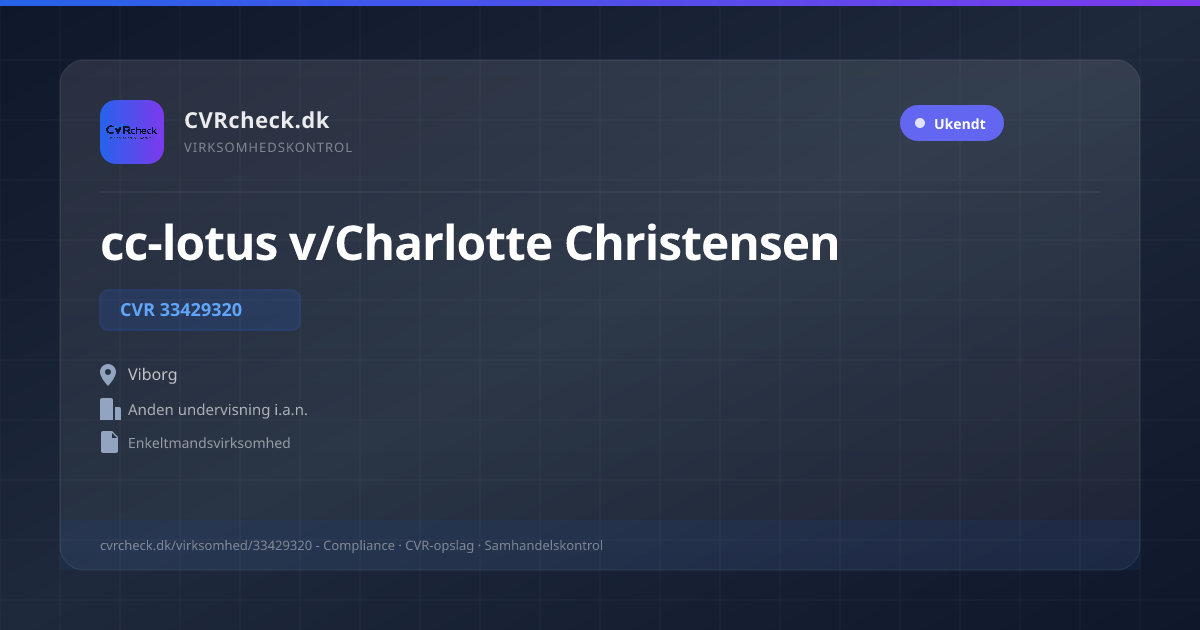 Visitkort: cc-lotus v/Charlotte Christensen, CVR 33429320, Anden undervisning i.a.n., Viborg