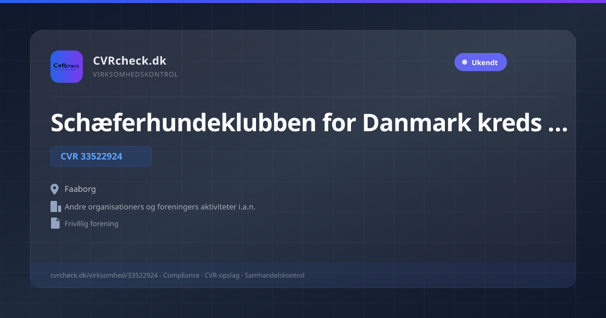 Visitkort: Schæferhundeklubben for Danmark kreds 35 sydfyn, CVR 33522924, Andre organisationers og foreningers aktiviteter i.a.n., Faaborg