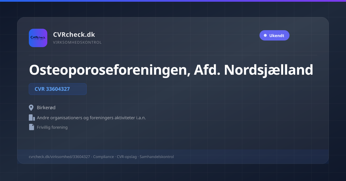 Visitkort: Osteoporoseforeningen, Afd. Nordsjælland, CVR 33604327, Andre organisationers og foreningers aktiviteter i.a.n., Birkerød