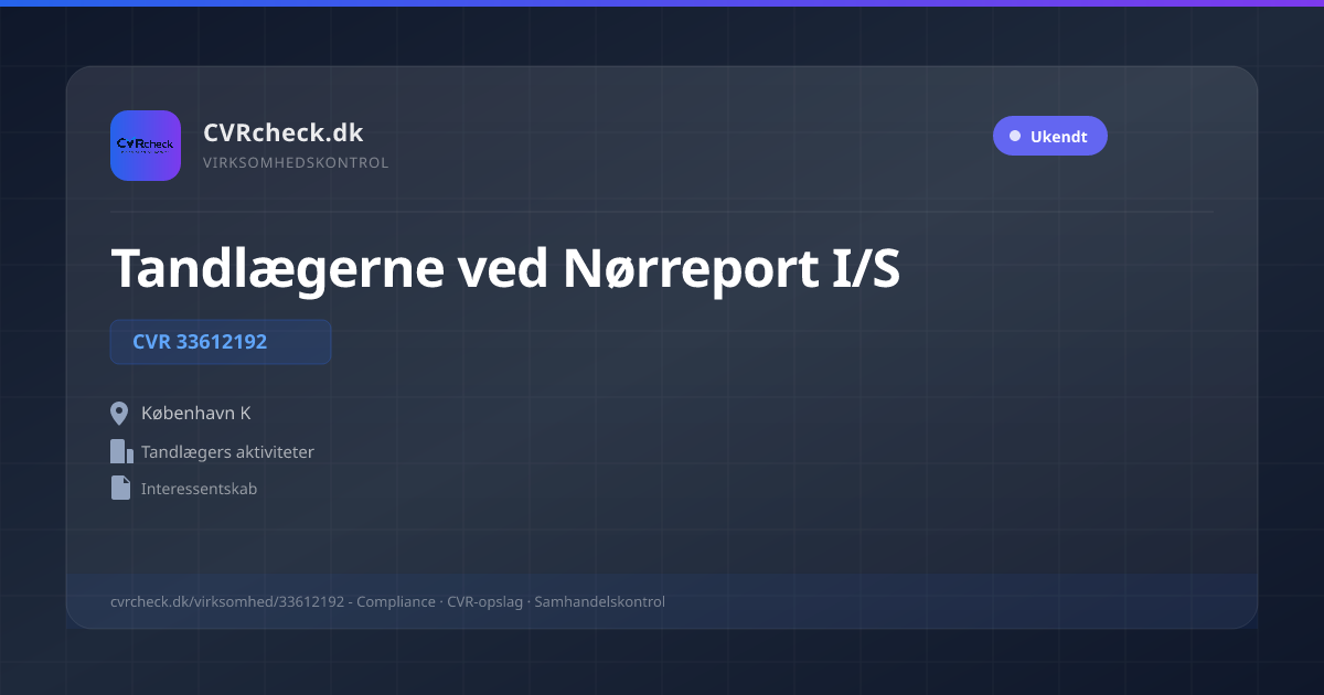 Visitkort: Tandlægerne ved Nørreport I/S, CVR 33612192, Tandlægers aktiviteter, København K