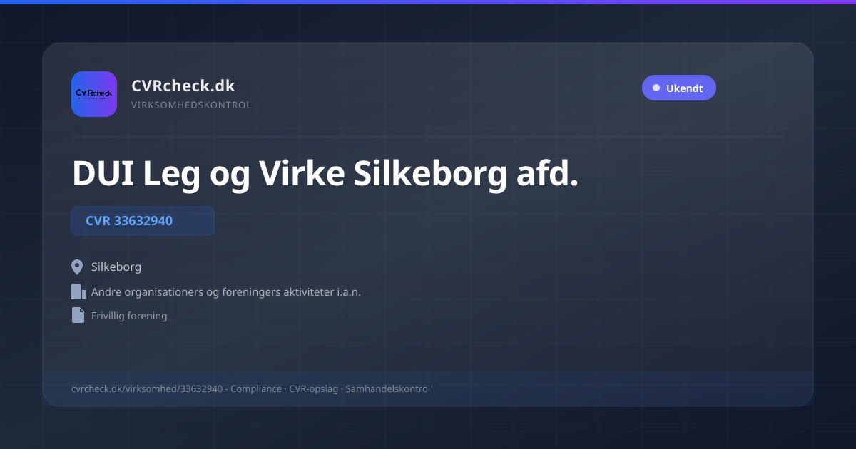 Visitkort: DUI Leg og Virke Silkeborg afd., CVR 33632940, Andre organisationers og foreningers aktiviteter i.a.n., Silkeborg