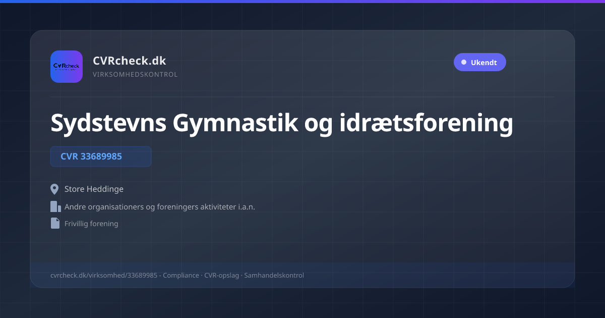 Visitkort: Sydstevns Gymnastik og idrætsforening, CVR 33689985, Andre organisationers og foreningers aktiviteter i.a.n., Store Heddinge