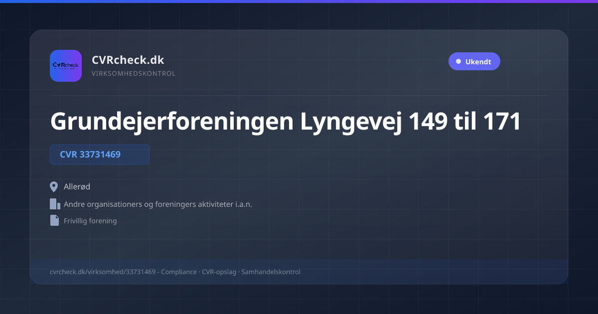Visitkort: Grundejerforeningen Lyngevej 149 til 171, CVR 33731469, Andre organisationers og foreningers aktiviteter i.a.n., Allerød