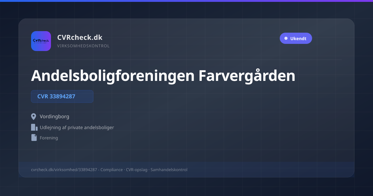 Visitkort: Andelsboligforeningen Farvergården, CVR 33894287, Udlejning af private andelsboliger, Vordingborg