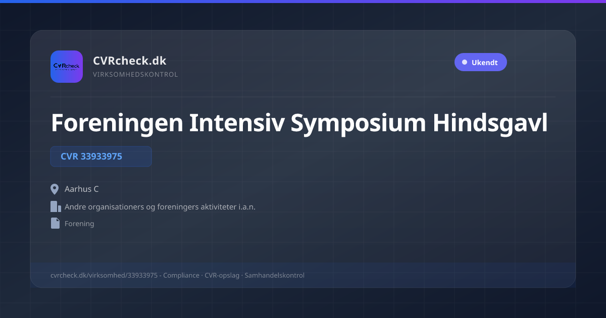 Visitkort: Foreningen Intensiv Symposium Hindsgavl, CVR 33933975, Andre organisationers og foreningers aktiviteter i.a.n., Aarhus C