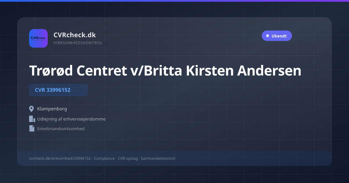 Visitkort: Trørød Centret v/Britta Kirsten Andersen, CVR 33996152, Udlejning af erhvervsejendomme, Klampenborg
