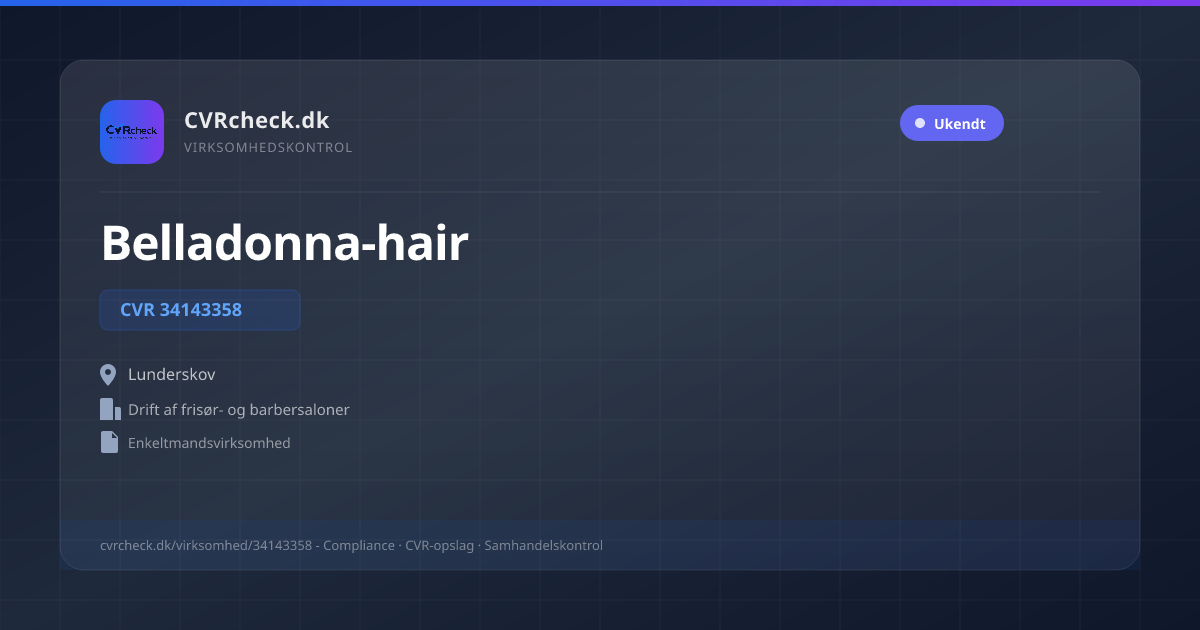 Visitkort: Belladonna-hair, CVR 34143358, Drift af frisør- og barbersaloner, Lunderskov