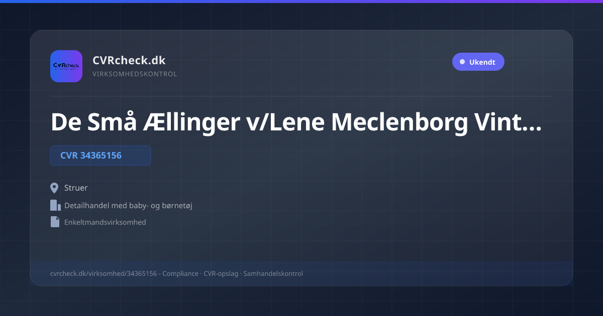Visitkort: De Små Ællinger v/Lene Meclenborg Vinther, CVR 34365156, Detailhandel med baby- og børnetøj, Struer