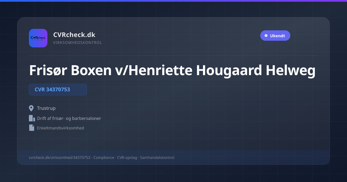 Visitkort: Frisør Boxen v/Henriette Hougaard Helweg, CVR 34370753, Drift af frisør- og barbersaloner, Trustrup