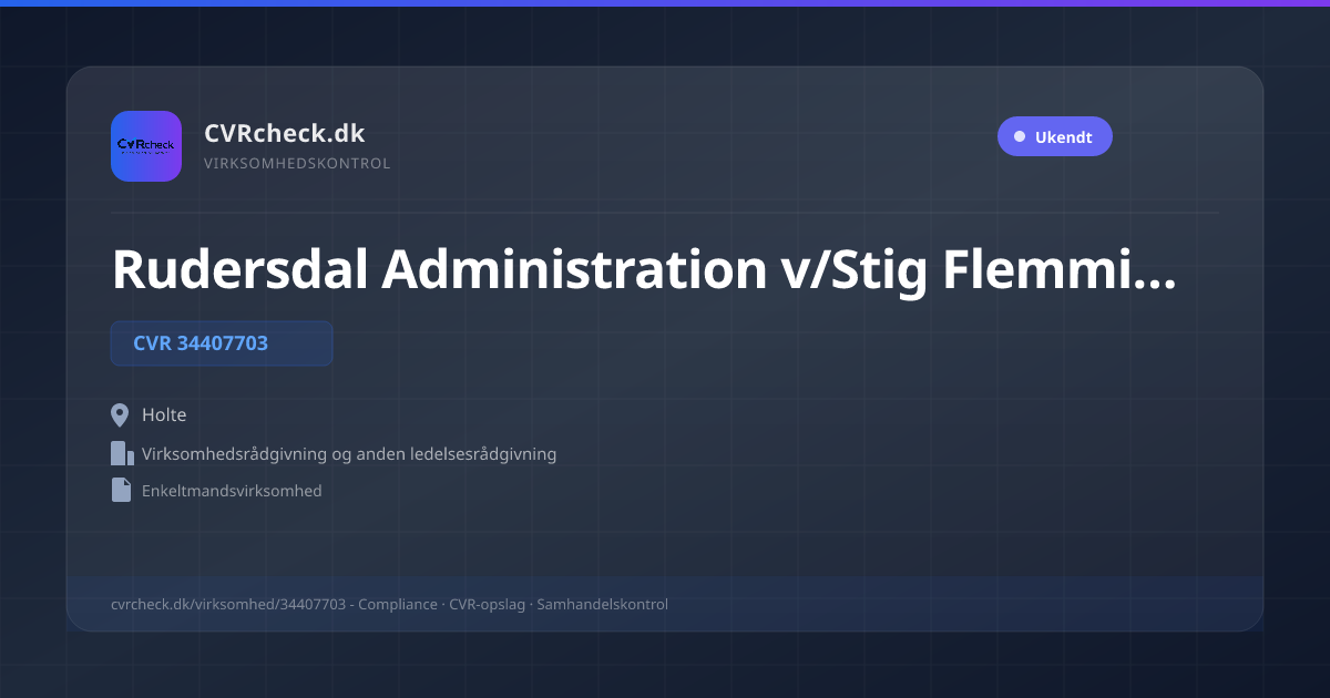 Visitkort: Rudersdal Administration v/Stig Flemming Moerner, CVR 34407703, Virksomhedsrådgivning og anden ledelsesrådgivning, Holte
