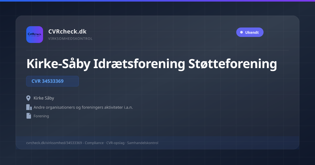 Visitkort: Kirke-Såby Idrætsforening Støtteforening, CVR 34533369, Andre organisationers og foreningers aktiviteter i.a.n., Kirke Såby