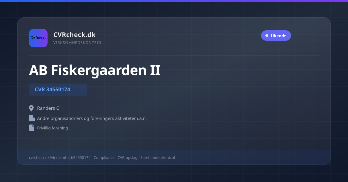 Visitkort: AB Fiskergaarden II, CVR 34550174, Andre organisationers og foreningers aktiviteter i.a.n., Randers C