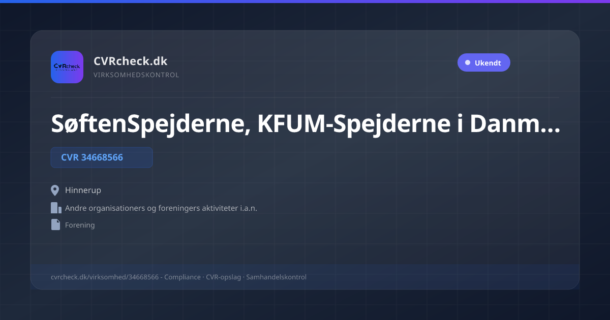 Visitkort: SøftenSpejderne, KFUM-Spejderne i Danmark, CVR 34668566, Andre organisationers og foreningers aktiviteter i.a.n., Hinnerup