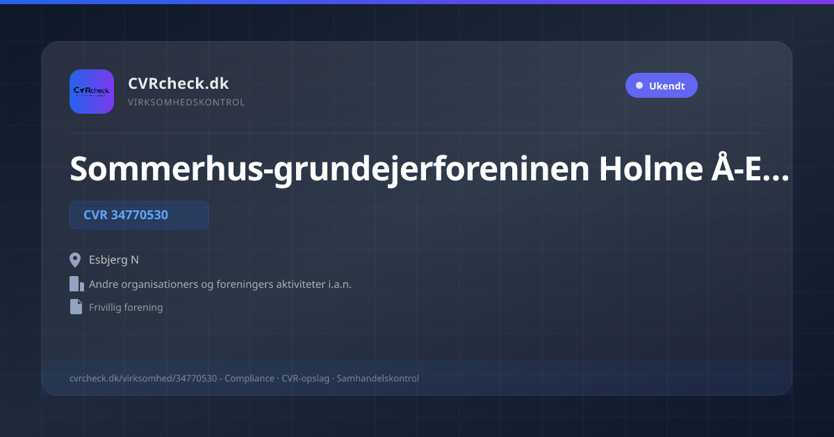 Visitkort: Sommerhus-grundejerforeninen Holme Å-Etape 2, CVR 34770530, Andre organisationers og foreningers aktiviteter i.a.n., Esbjerg N