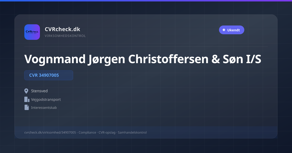 Visitkort: Vognmand Jørgen Christoffersen & Søn I/S, CVR 34907005, Vejgodstransport, Stensved