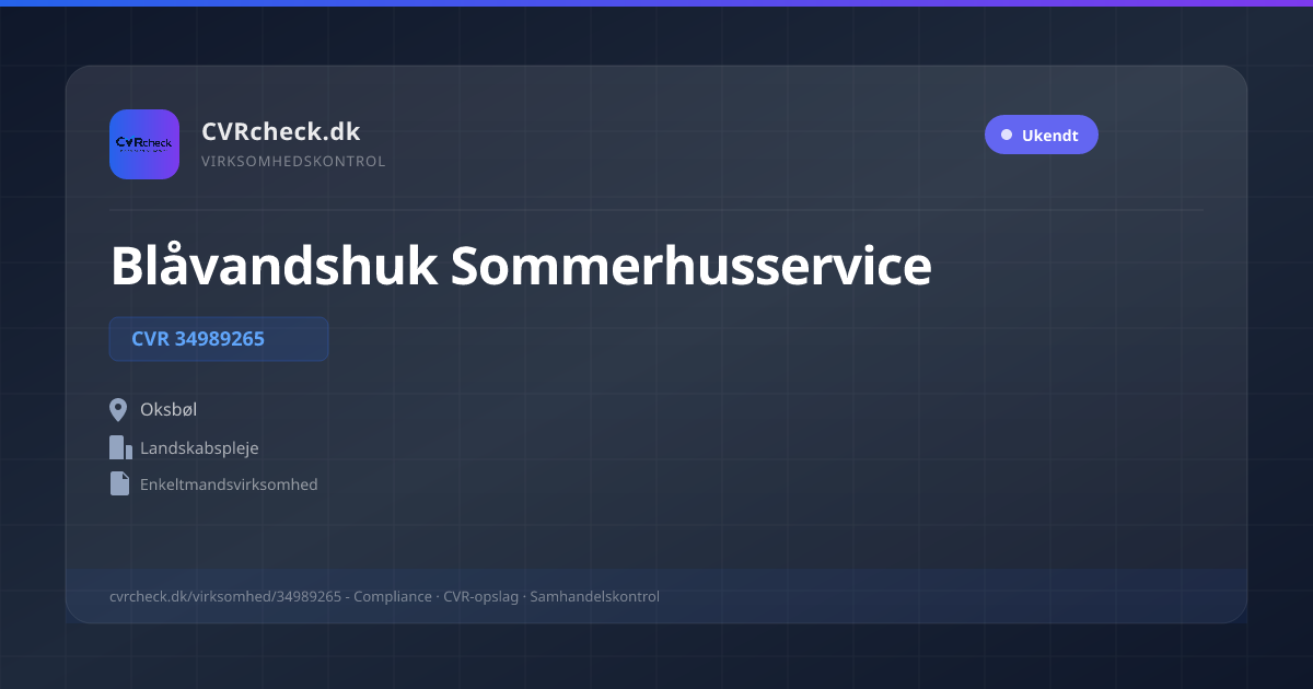 Visitkort: Blåvandshuk Sommerhusservice, CVR 34989265, Landskabspleje, Oksbøl
