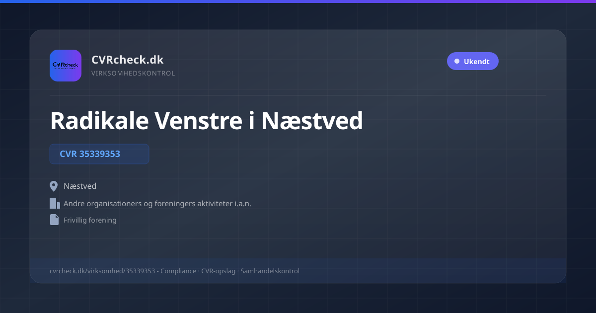Visitkort: Radikale Venstre i Næstved, CVR 35339353, Andre organisationers og foreningers aktiviteter i.a.n., Næstved