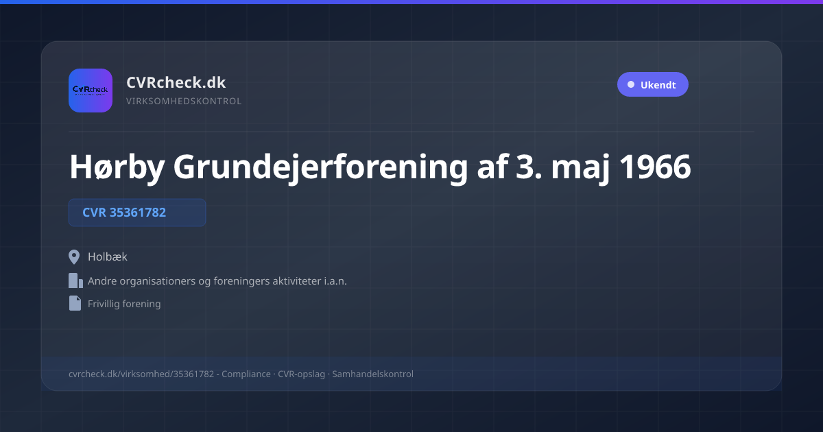 Visitkort: Hørby Grundejerforening af 3. maj 1966, CVR 35361782, Andre organisationers og foreningers aktiviteter i.a.n., Holbæk