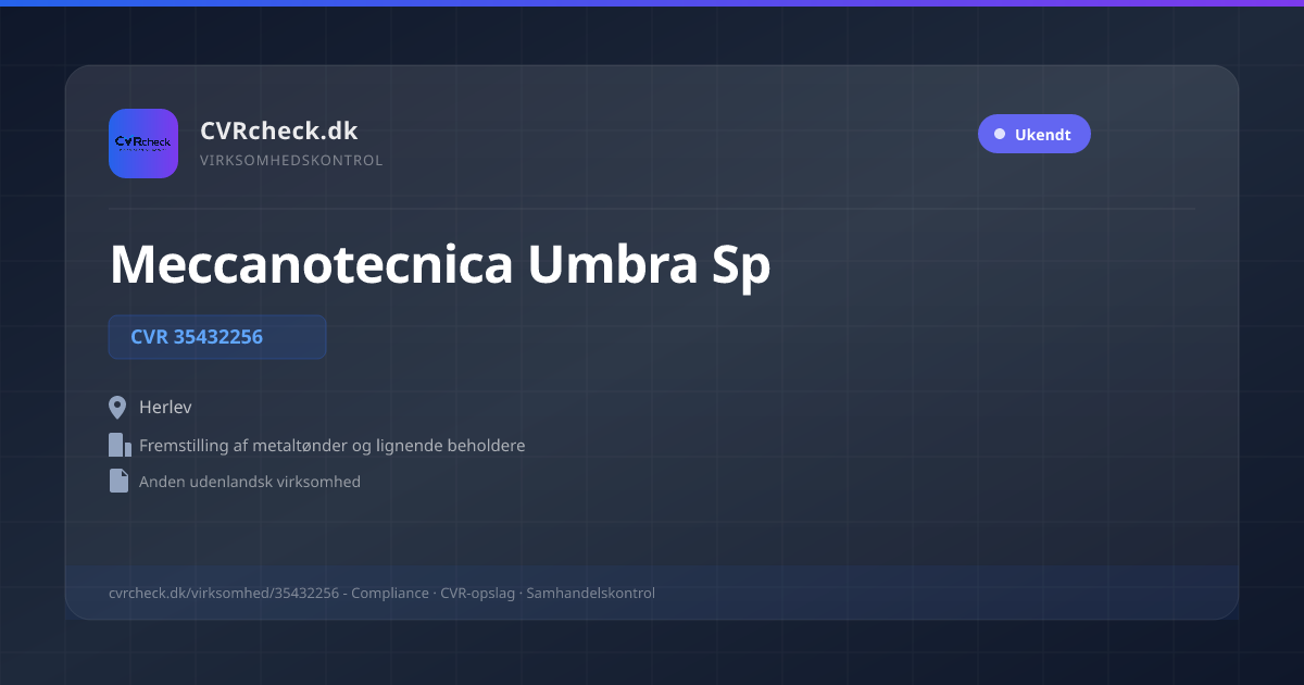 Visitkort: Meccanotecnica Umbra Sp, CVR 35432256, Fremstilling af metaltønder og lignende beholdere, Herlev