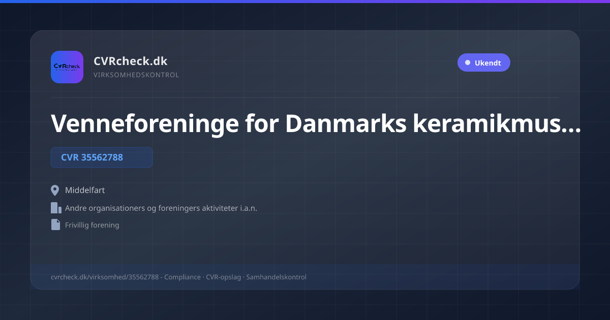 Visitkort: Venneforeninge for Danmarks keramikmuseum Grimmerhus, CVR 35562788, Andre organisationers og foreningers aktiviteter i.a.n., Middelfart