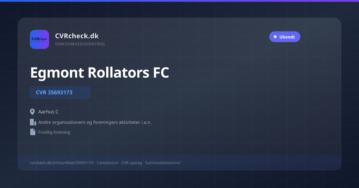 Visitkort: Egmont Rollators FC, CVR 35693173, Andre organisationers og foreningers aktiviteter i.a.n., Aarhus C